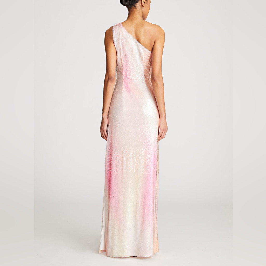 Halston Heritage One-Shoulder Sequin Gown In White And Pink Ombre — image 2 of 8